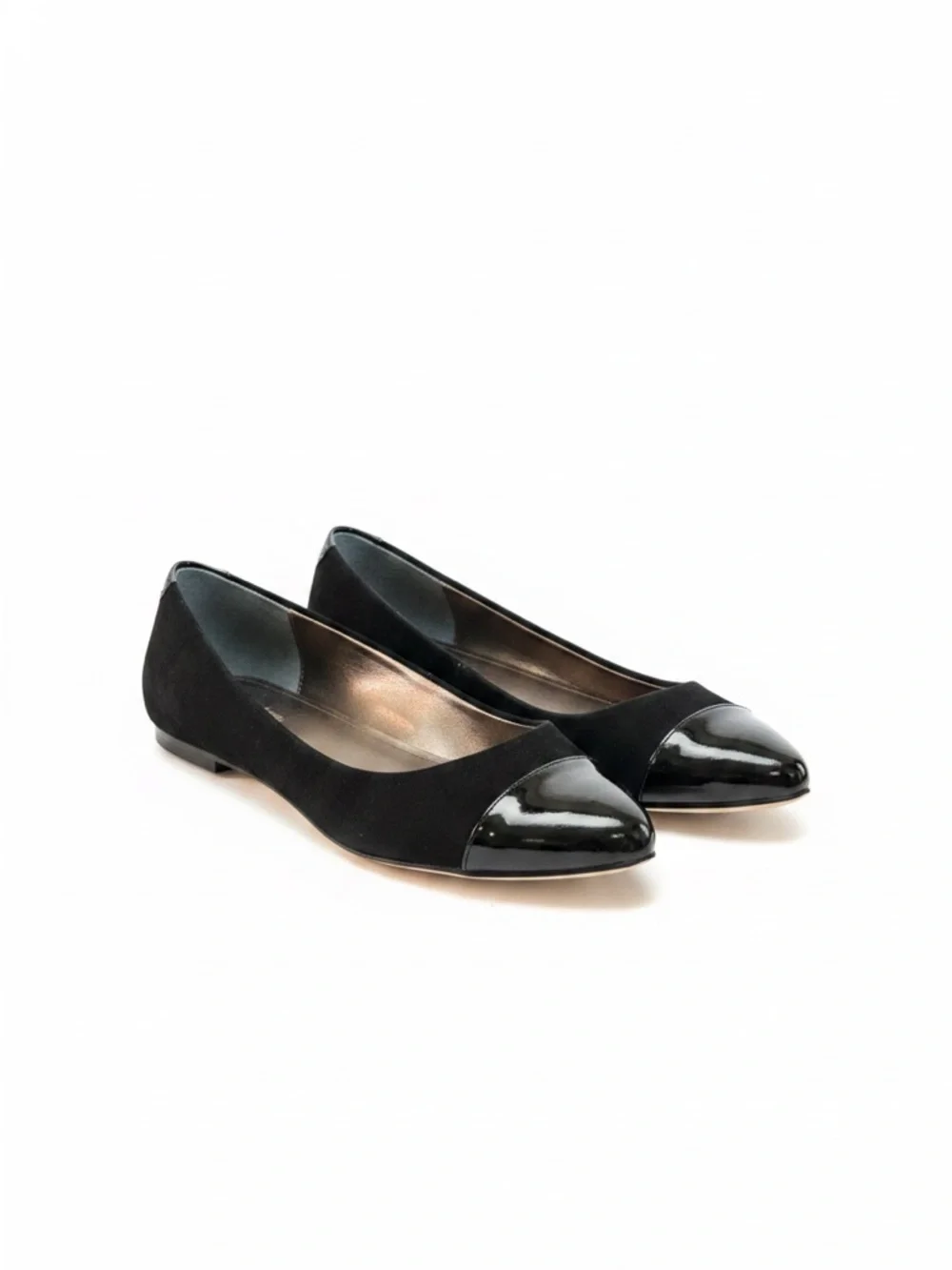Calvin Klein Black Suede & Patent Leather Cap Toe Flats Size 7.5